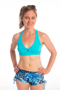 Anahata Yoga Clothing Elise  tie side shorts with twist front aqua crop top